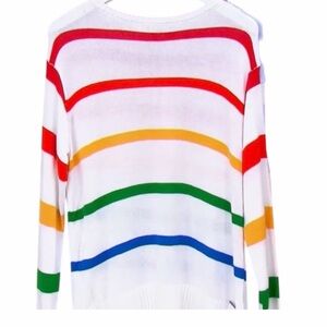 Peace Love World Rainbow Striped Sweater White Size Medium